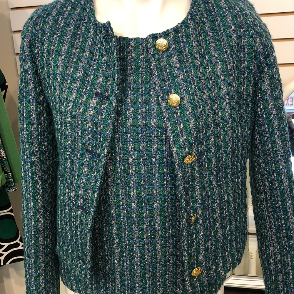 J. Crew Green and Blue Textured Blazer with Matching Shell